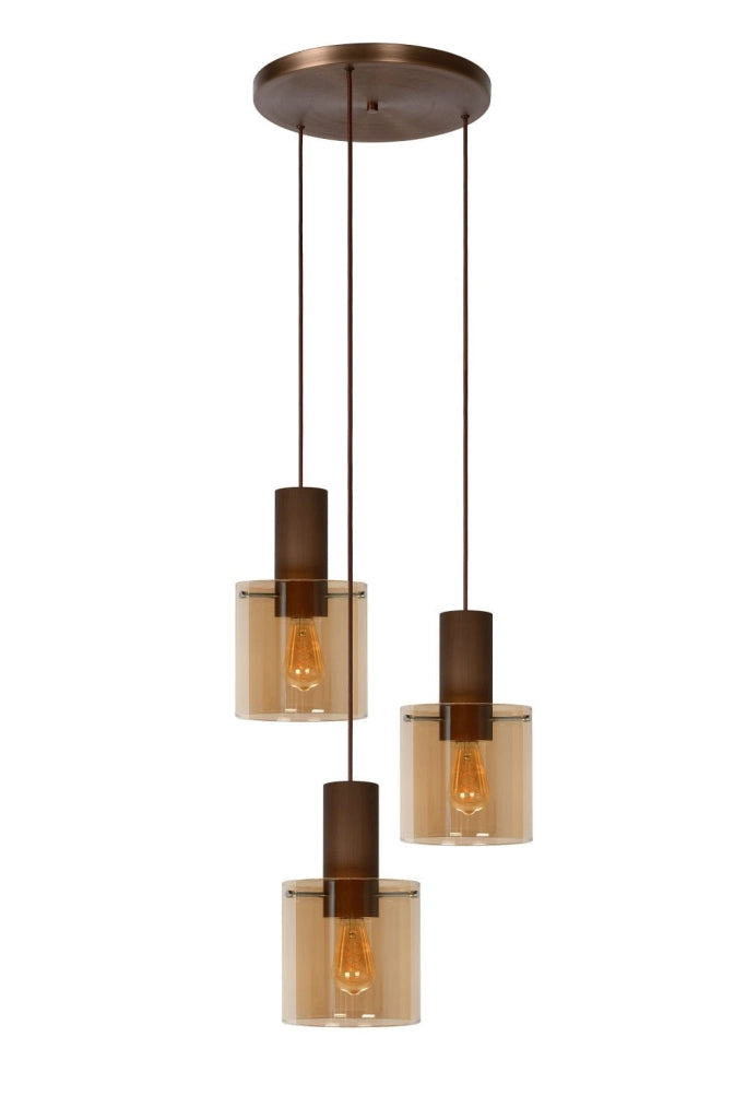 Lampadario Lucide Toledo 3 luci E27 40W bronzo vetro
