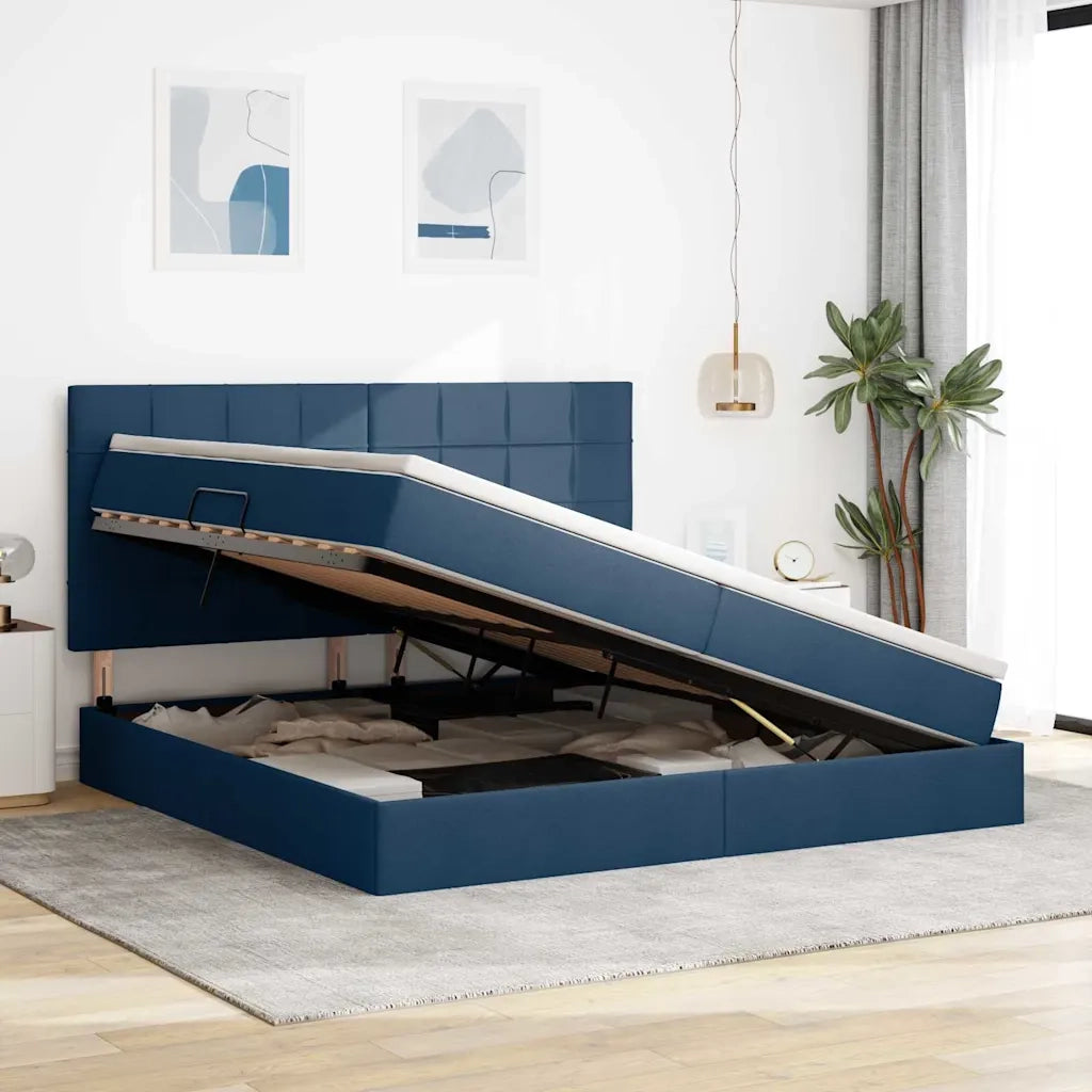 Letto con contenitore e LED con led Blu 200 x 200 cm Poliestere