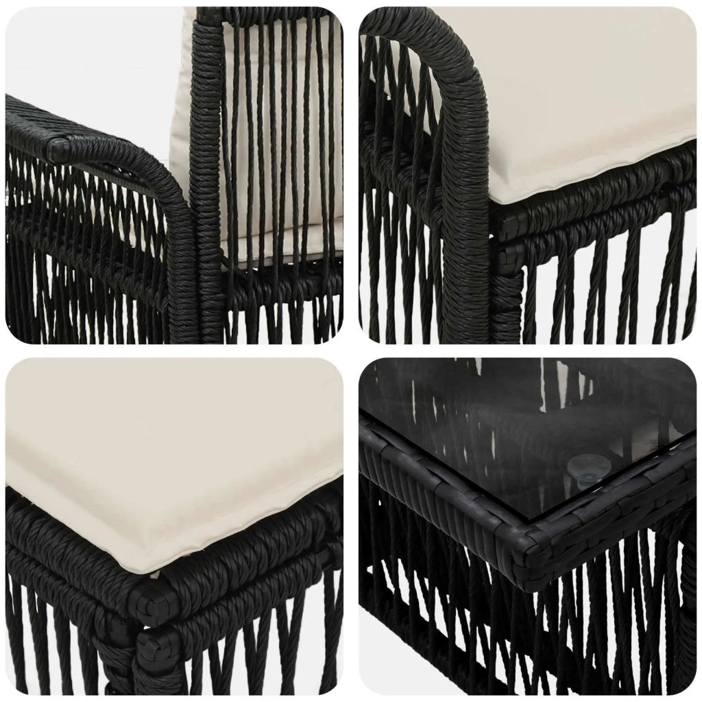Set Divano da Giardino 9 pz Nero e Bianco Crema polyrattan 3436624