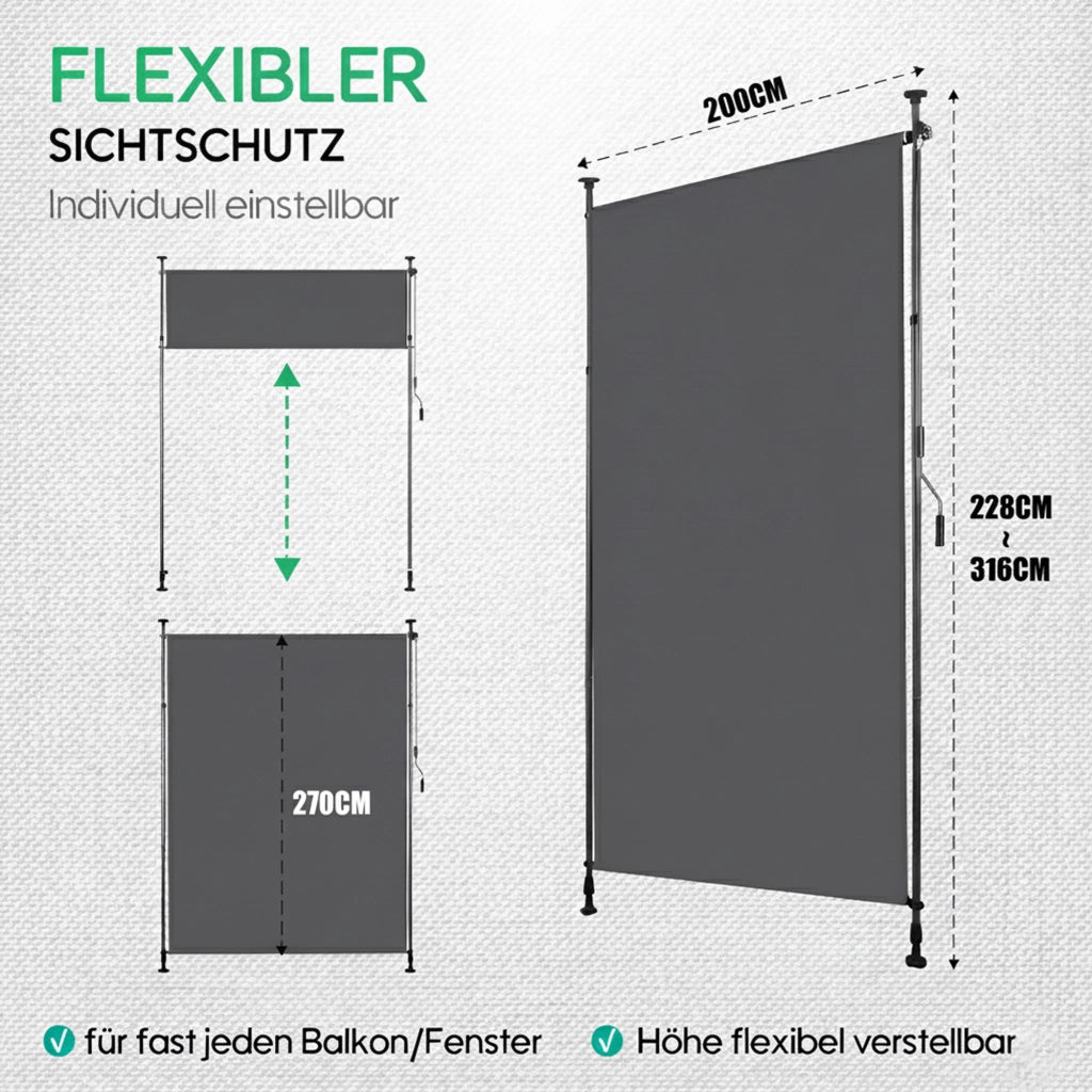 Tenda da Sole Verticale per Balcone e Terrazza ¨C Xylo ¨C Antracite, 200x270 cm