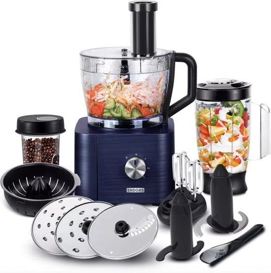 Macchina da cucina multifunzionale - Cucina tutto in 1 - Macchina da cucina multifunzionale - Frullatore - Molitore di carne - Grattugia - Tritacarne - Sminentatore - Sminetatore di arancia - Sminetatore - 1100W - Blu
