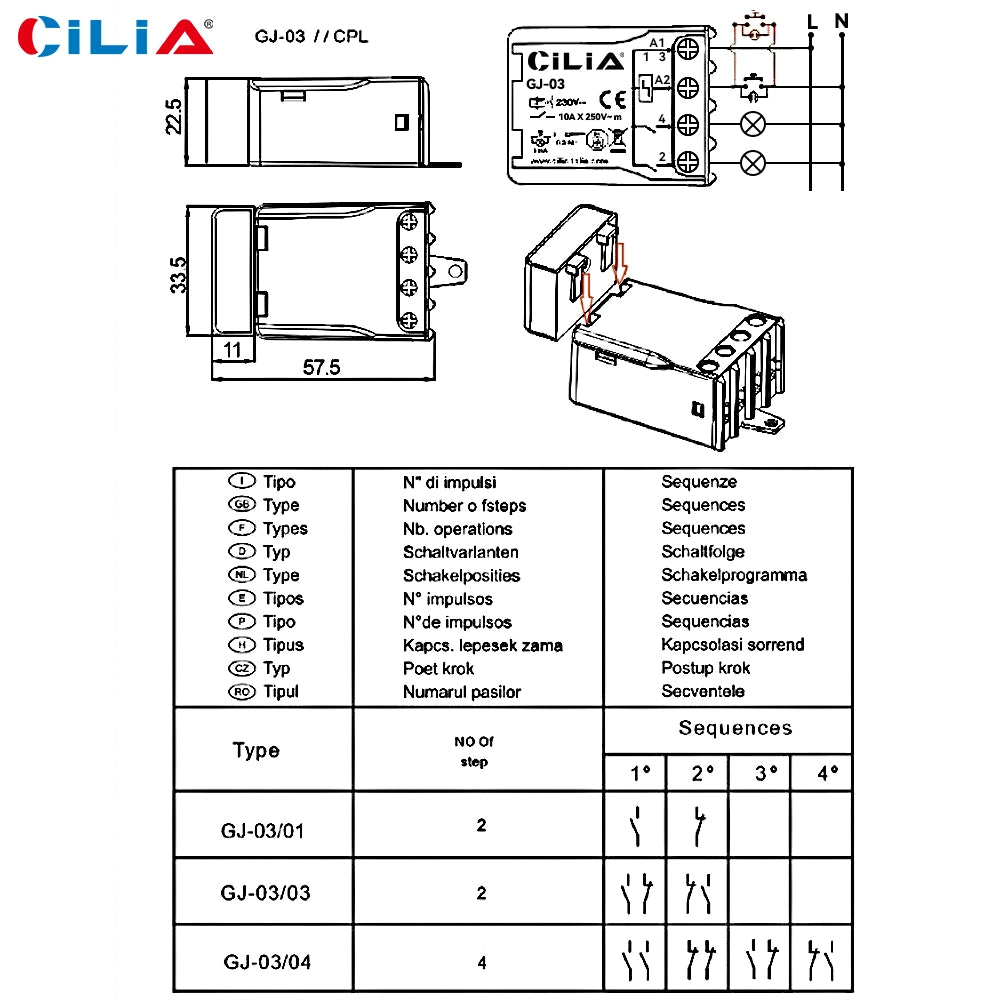 Rel¨¨ Commutatore ad Impulsi 230V 10A ¨C zephmum ¨C Tipo 26.08 con Deviatore