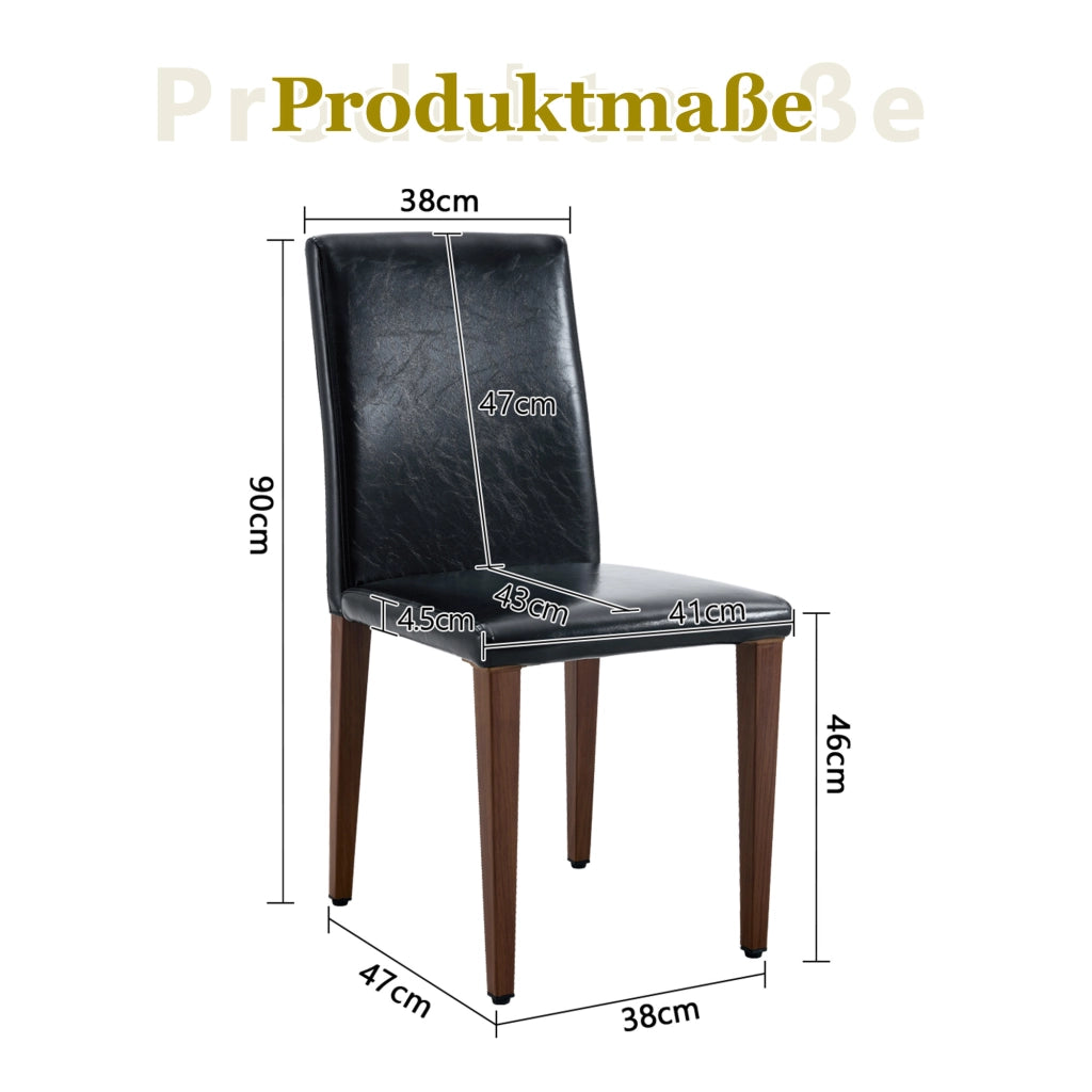 Sedia da pranzo 4 pezzi con schienale ergonomico e gambe in metallo, PU nero e noce
