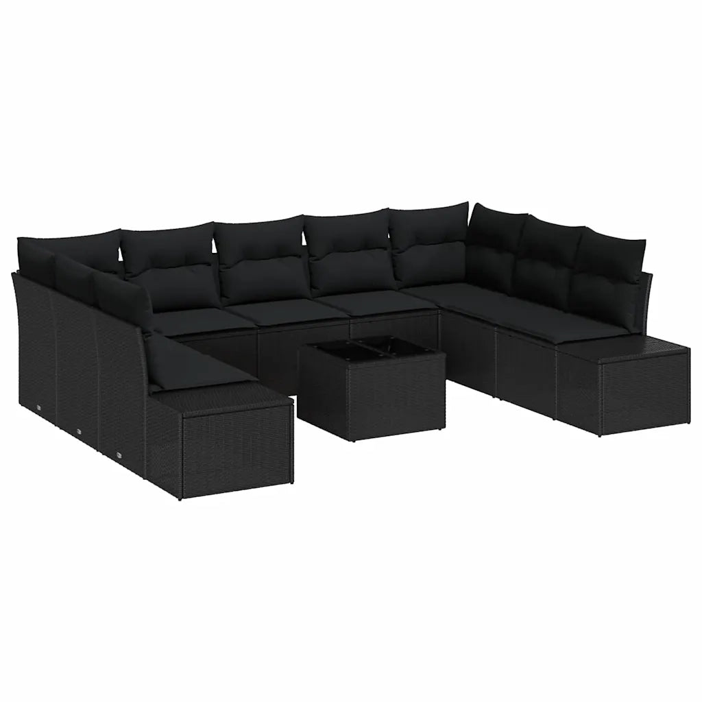 Set Divano da Giardino con cuscino 9 pcs Nero Polyrattan