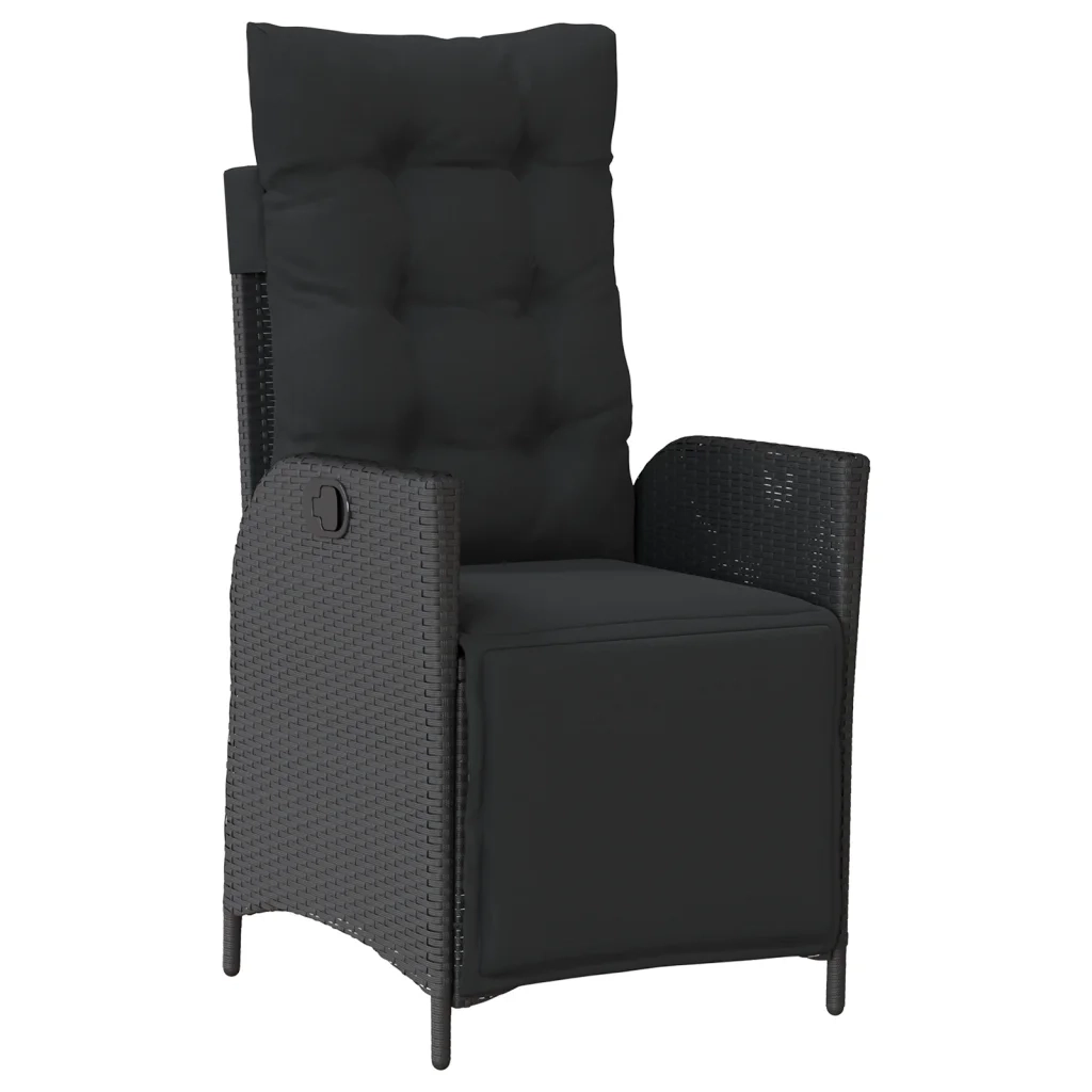 Set da Pranzo da Giardino 4 pz con Cuscini Nero in Polyrattan