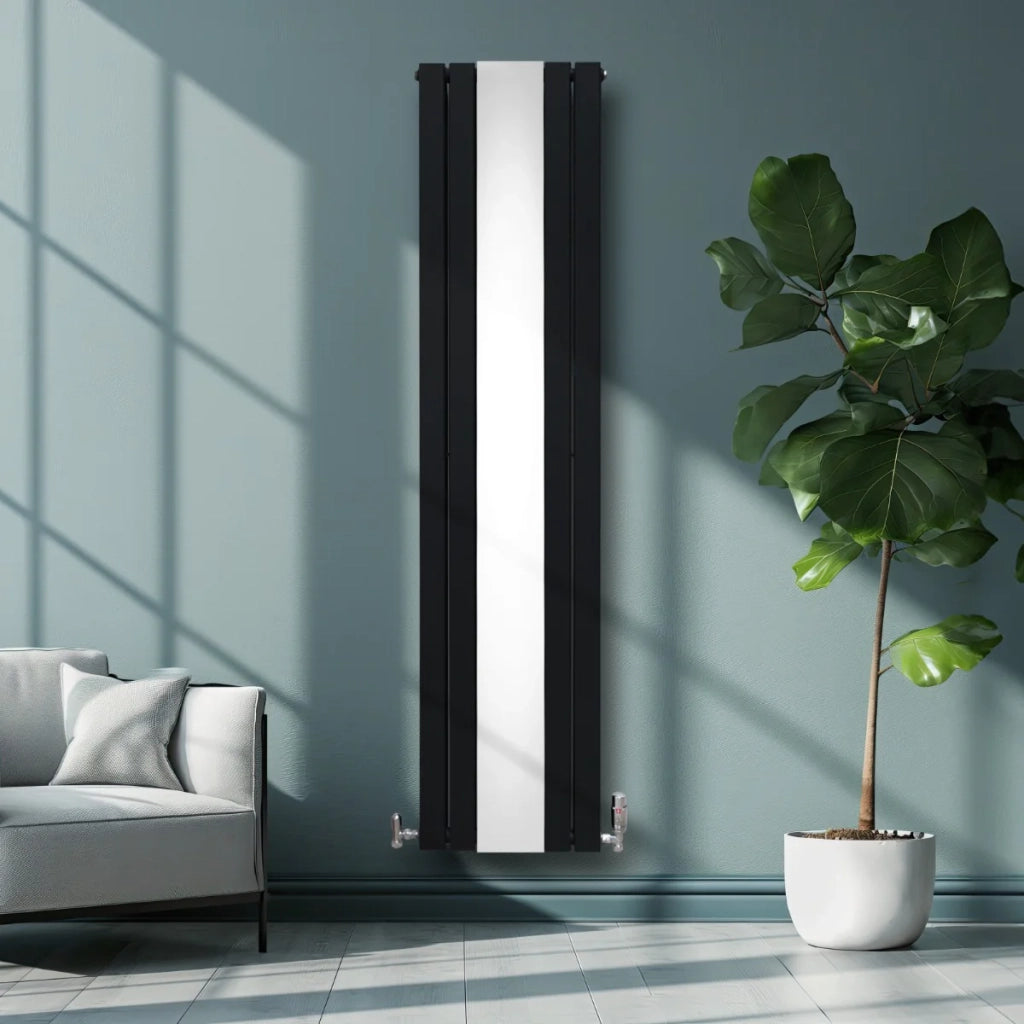 Radiatore a Specchio a Doppia Colonna Verticale Nero 1800mm x 425mm