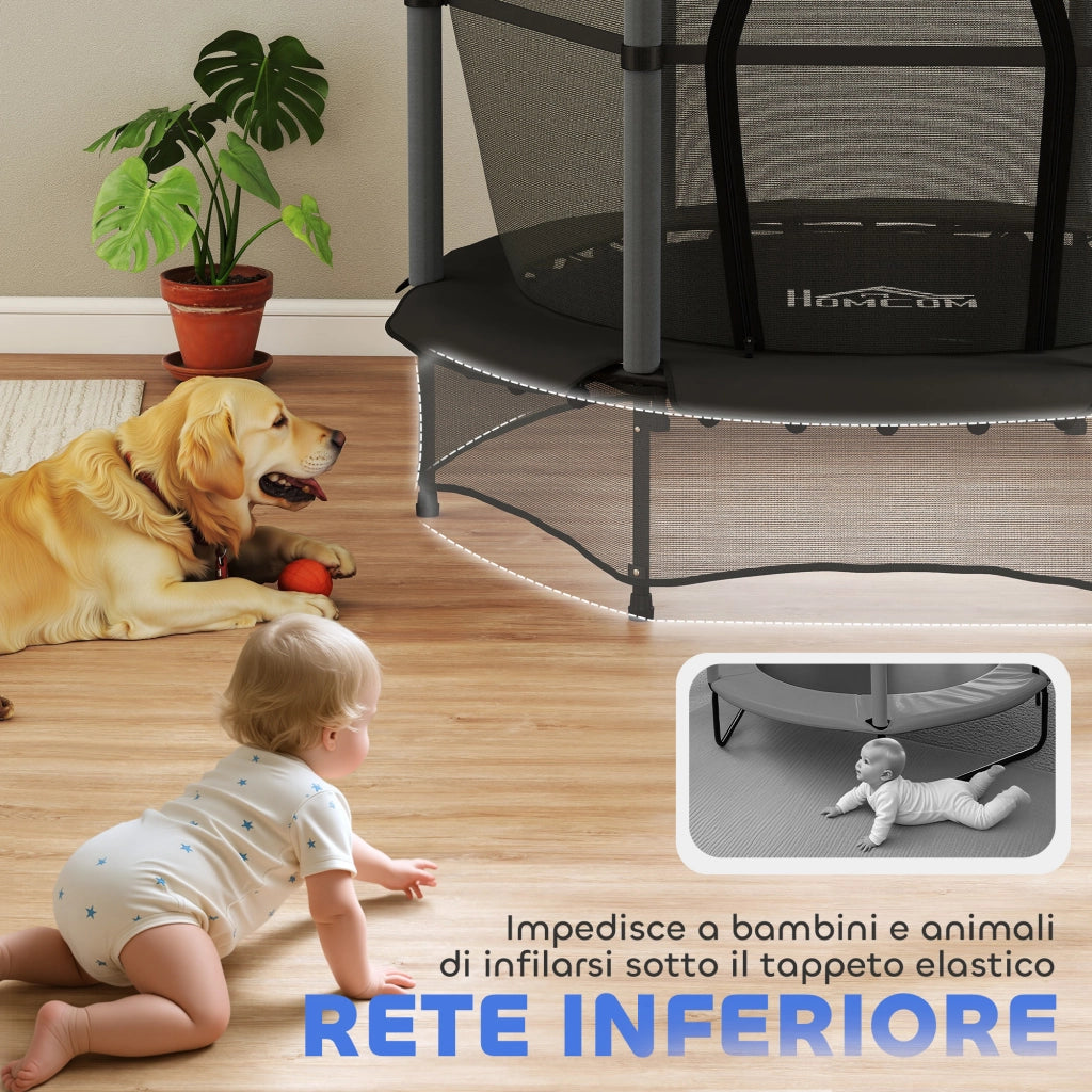 Tappeto elastico per bambini con rete di sicurezza ¨C zephmum ¨C nero, ?140x190 cm