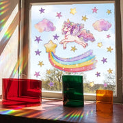 Sticker per Finestra con Unicorno e Arcobaleno e Stelle (55x35 cm) I Sticker per Finestra con Unicorno Arcobaleno e Ombrello I Sticker per Finestra con Prisma Decorazione per Finestra Primavera Estate