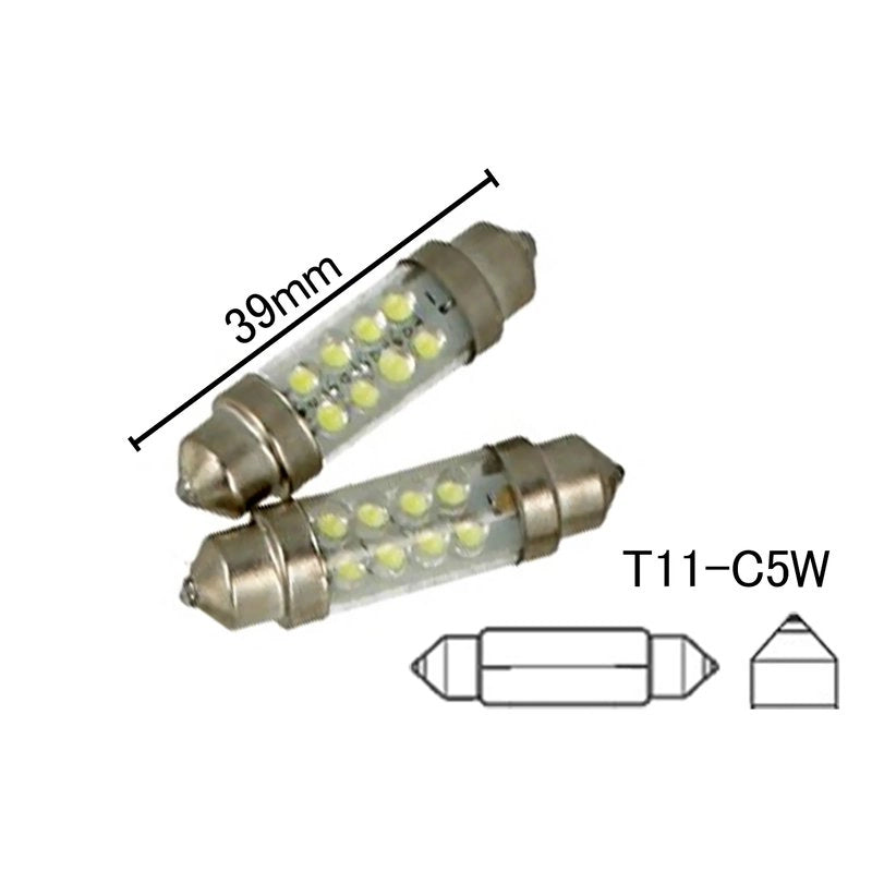 Coppia 2 Lampade Led T11 C5W Siluro 39mm Con 8 Led F3 Colore Bianco Freddo 6000K 12V 0,2W