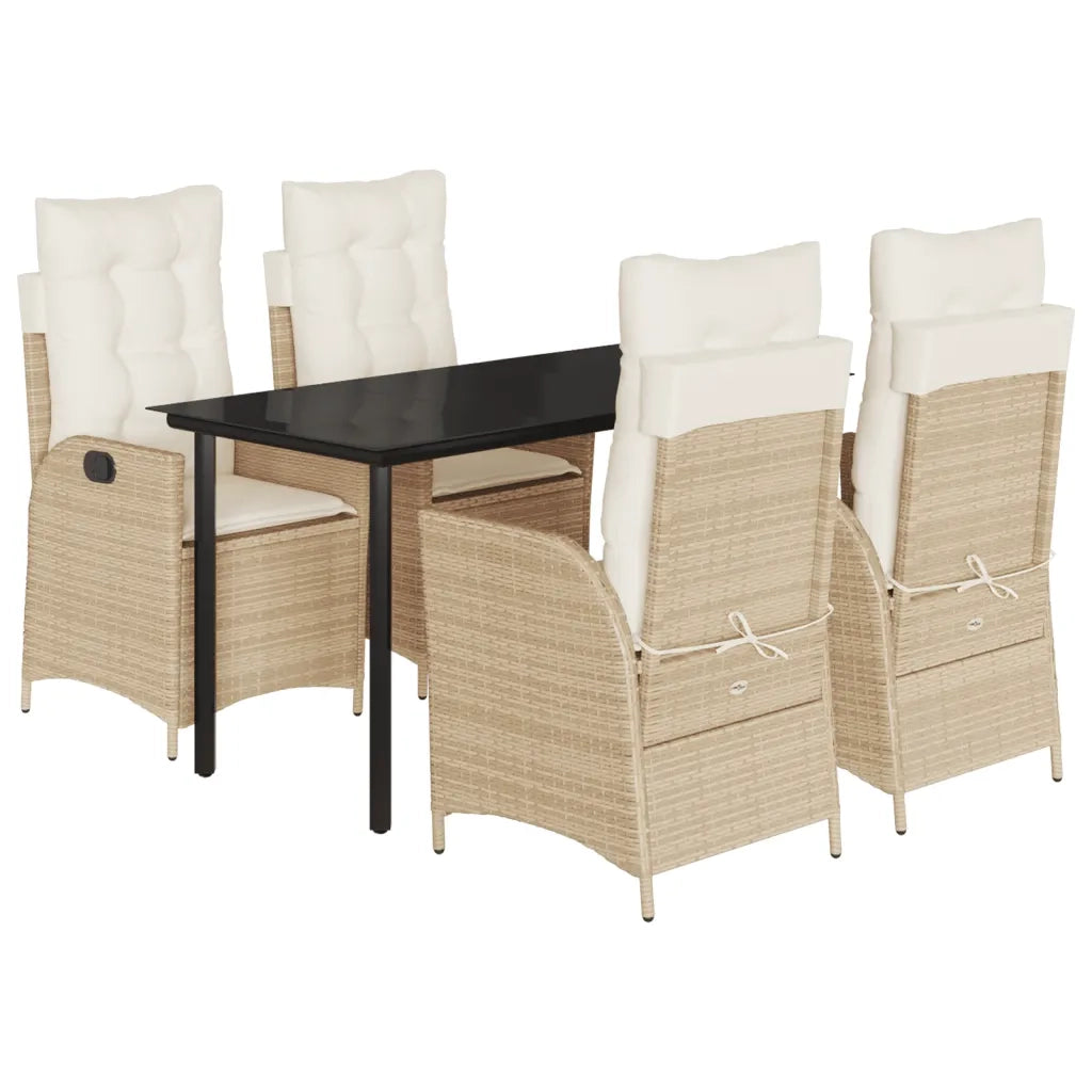 Set da Pranzo da Giardino 5 pz con Cuscini Beige in Polyrattan