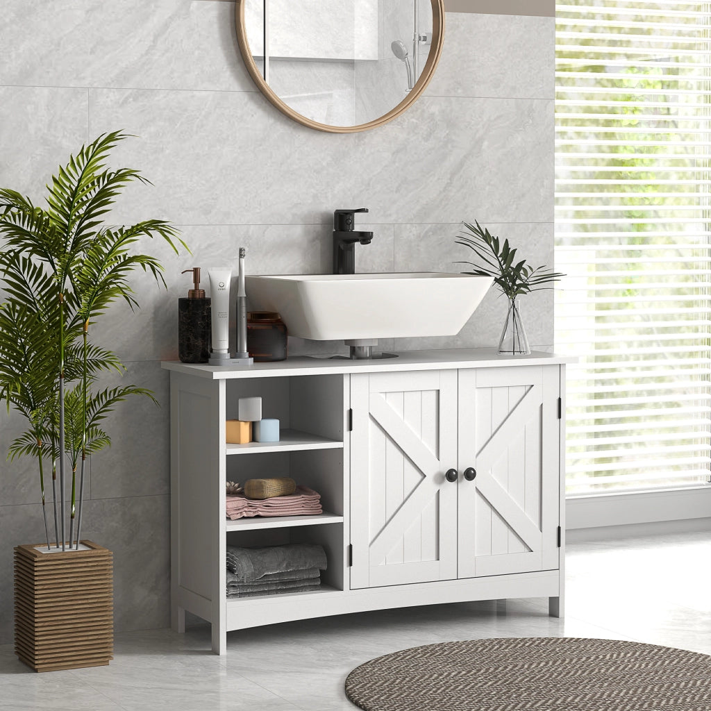 Mobiletto Sottolavabo con 2 Ante e Ripiani Regolabili ¨C Minimal ¨C 90x30x60 Bianco