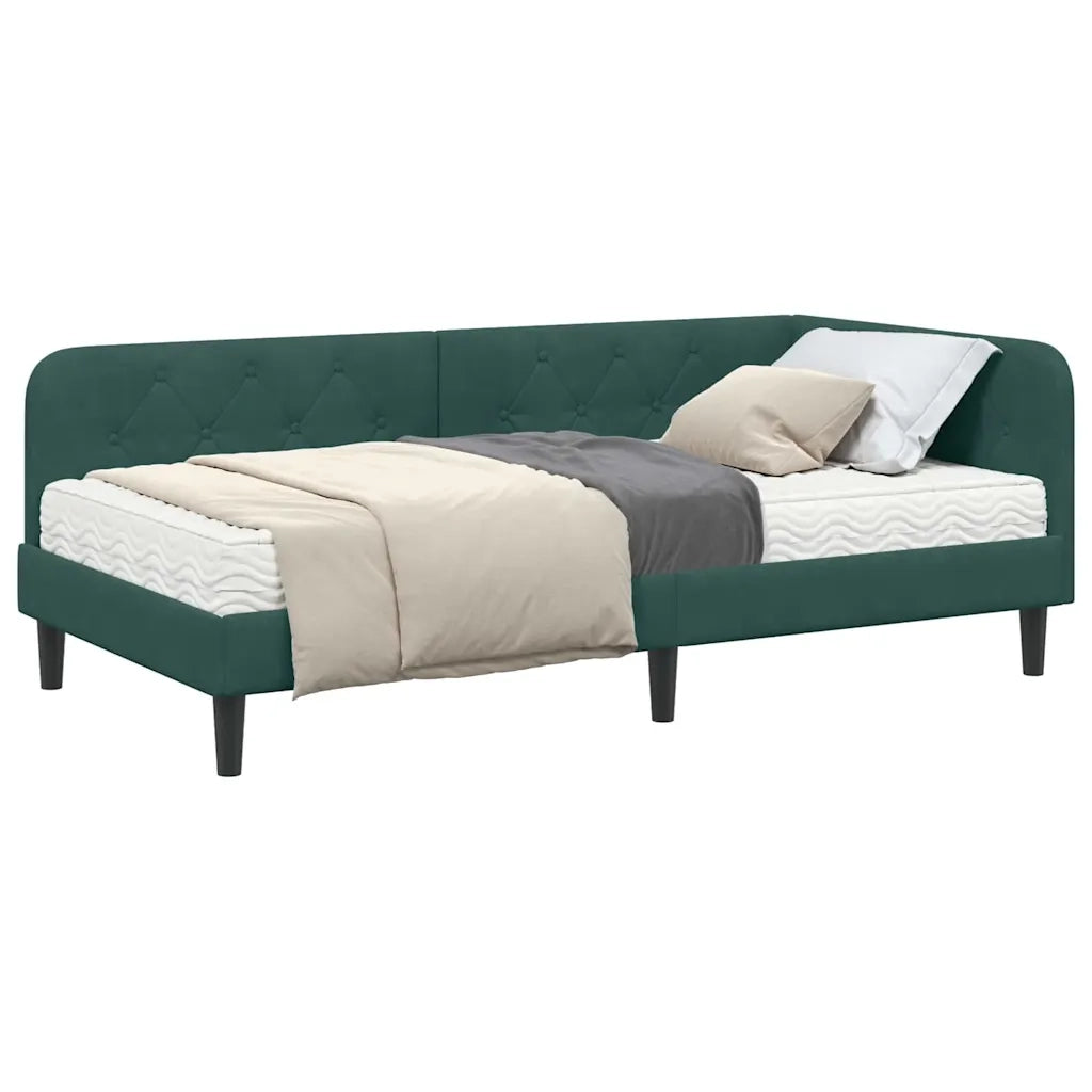 Cornice del letto ad angolo Verde Scuro 90 x 200 cm Velluto 3394156