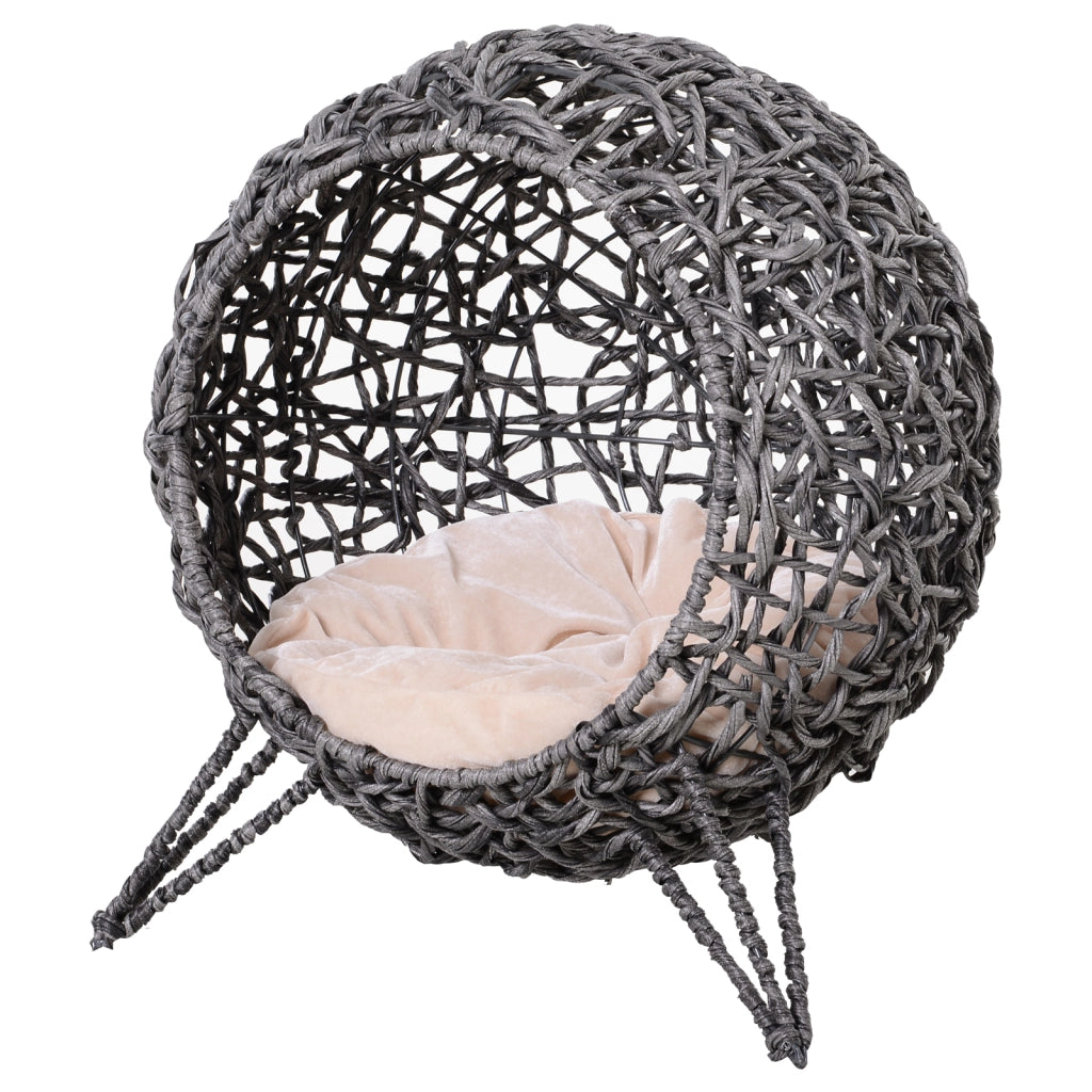 Casetta Gatti Rattan con Cuscino ¨C Minimal ¨C Grigio ?52x58 cm
