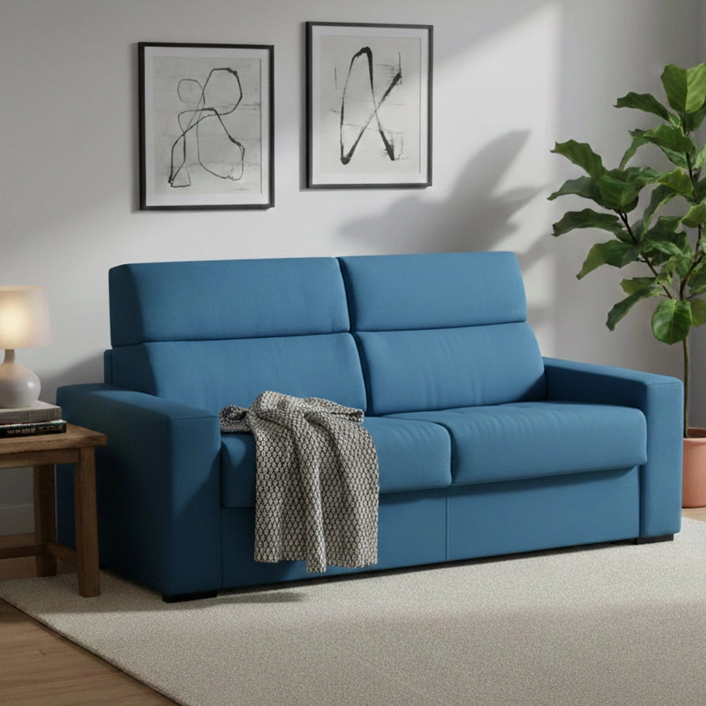 Marcon, Divano Letto 3 Posti Sfoderabile Made in Italy, 220x95 cm blu