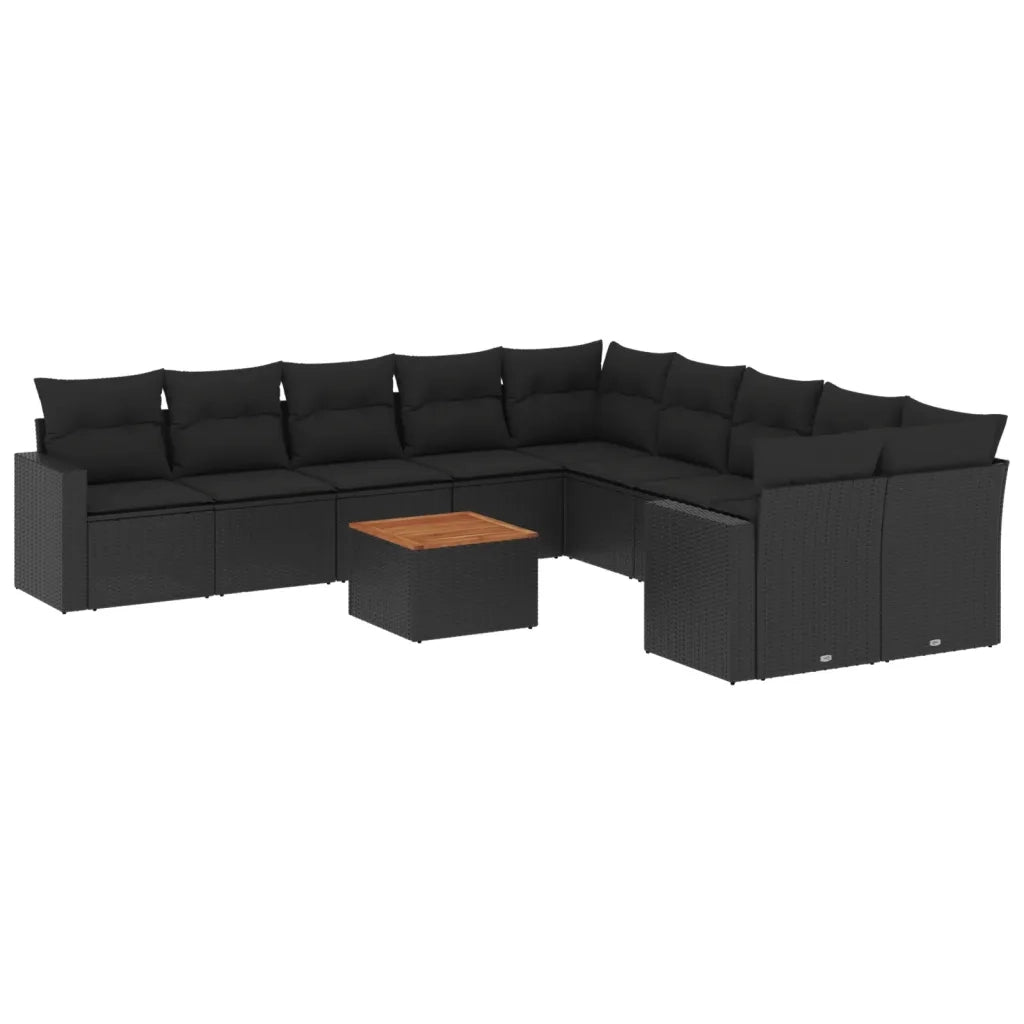 Set Divani da Giardino 11 pz con Cuscini in Polyrattan Nero 3256643