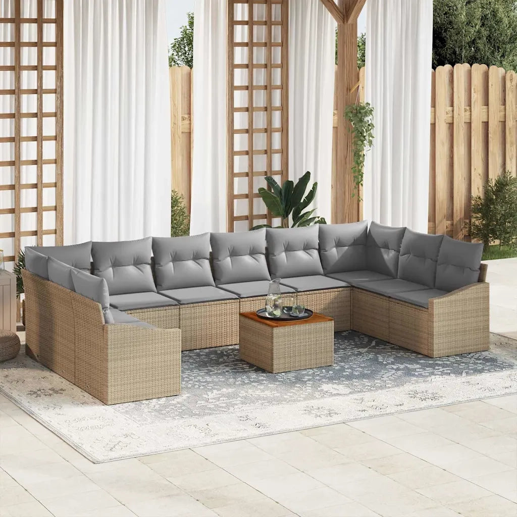 Set Divano da Giardino con cuscino 11 pcs Beige polyrattan