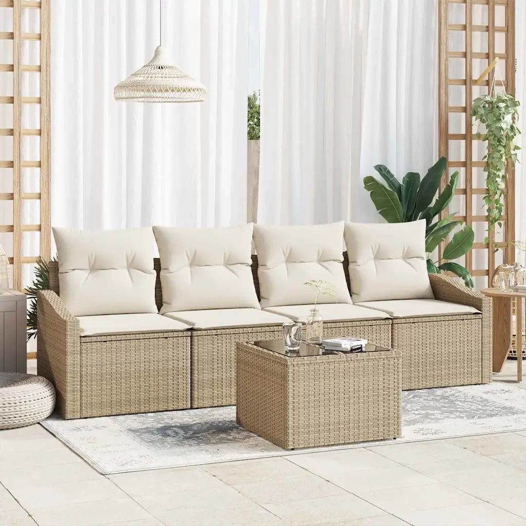 Set di divani con cuscino 5 pcs Beige e Crema polyrattan 3355260