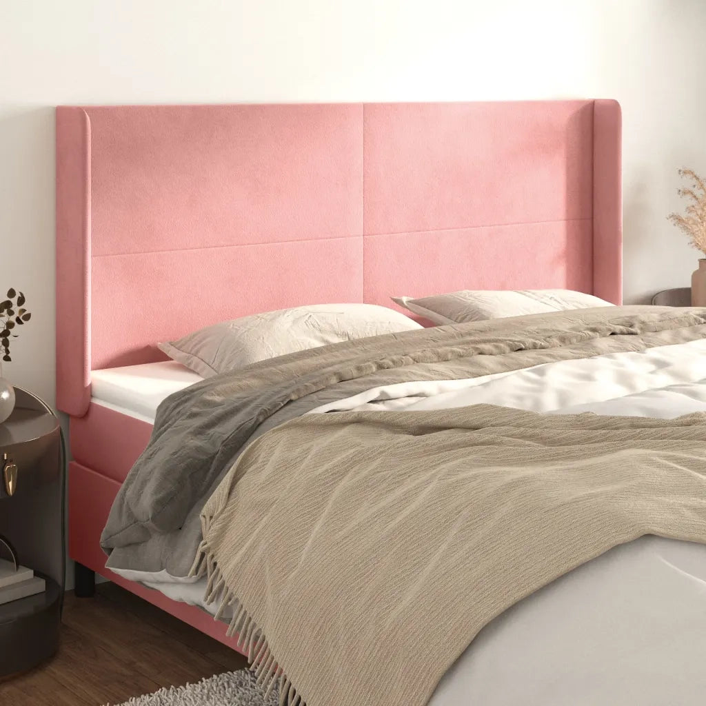 Testiera | Testata ad Orecchio Rosa 183x16x118/128 cm in Velluto