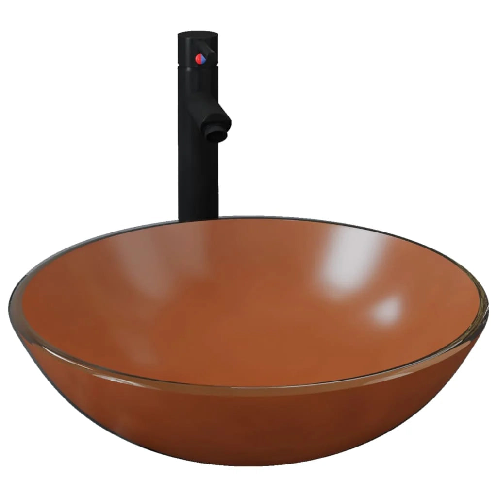 Lavandino da bagno con rubinetto e scarico a pulsante lavabo da appoggio lavabo da bagno lavabo da bagno diametro 42 cm vetro temperato 02_0002860