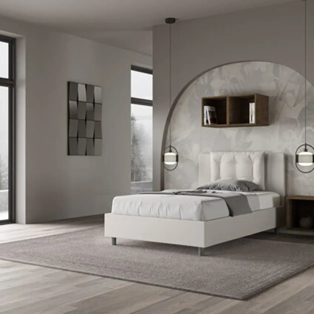 Letto una piazza e mezza con rete imbottito 120x200 similpelle bianco Annalisa