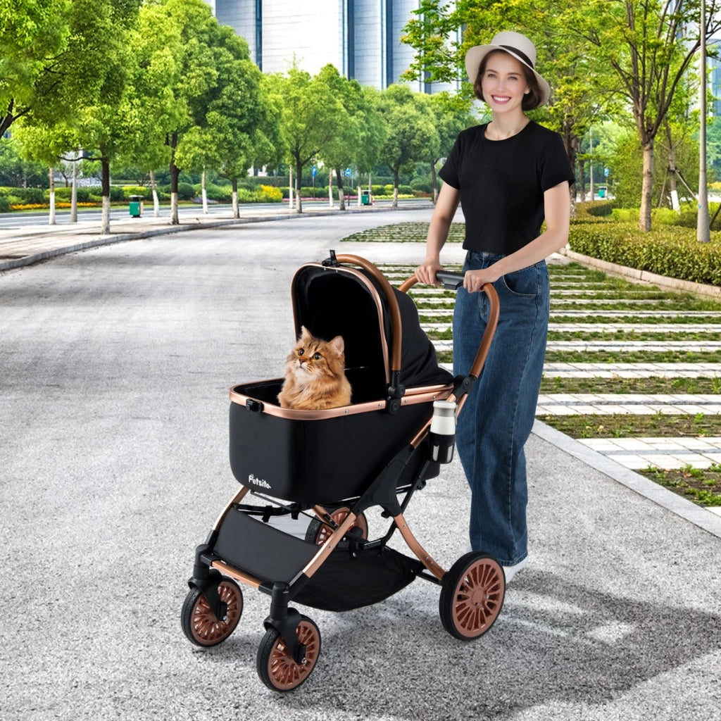 Passeggino animali pieghevole 3 in 1 con portapacchi rimovibile, Passeggino animali tettuccio cuscino rimovibile Nero