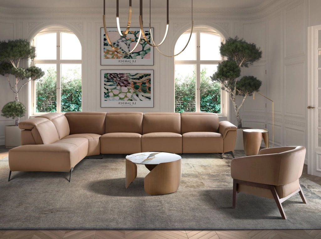 Divano chaise longue relax modulare sinistro in pelle marrone