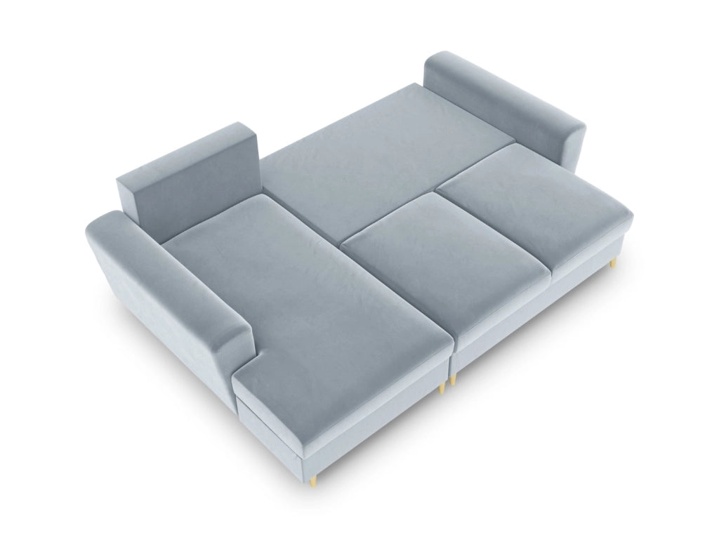 Cosmopolitan Design - Divano convertibile angolare sinistro con contenitore "Kyoto" 4 posti in velluto azzurro 