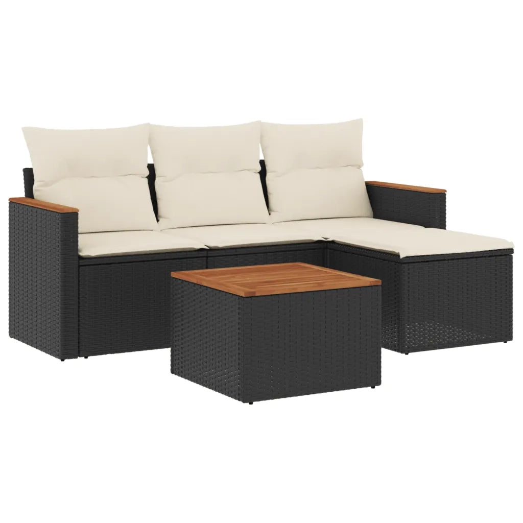 Set Divani da Giardino 5 pz con Cuscini in Polyrattan Nero 3225909