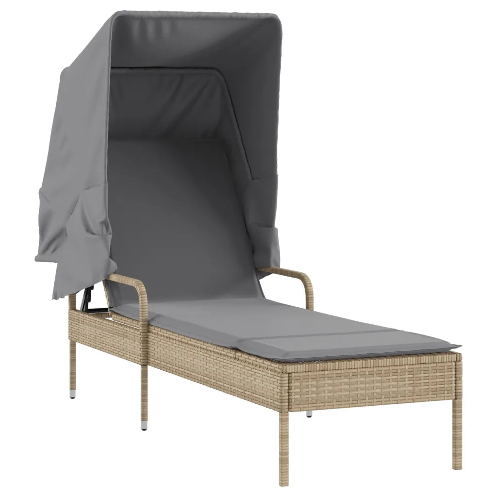 Lettino Prendisole con Baldacchino Beige in Polyrattan 368191
