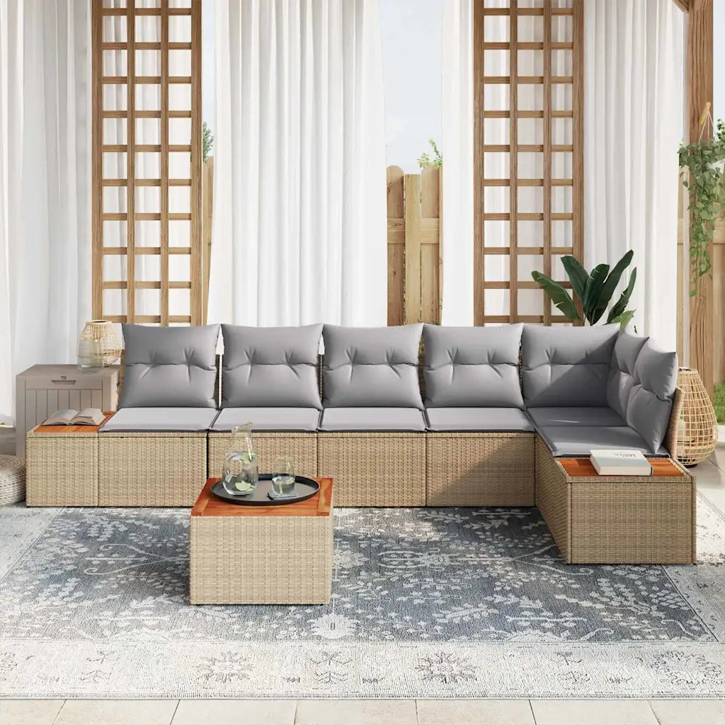 Set Divano da Giardino con cuscino 7 pcs Beige Poly Rattan