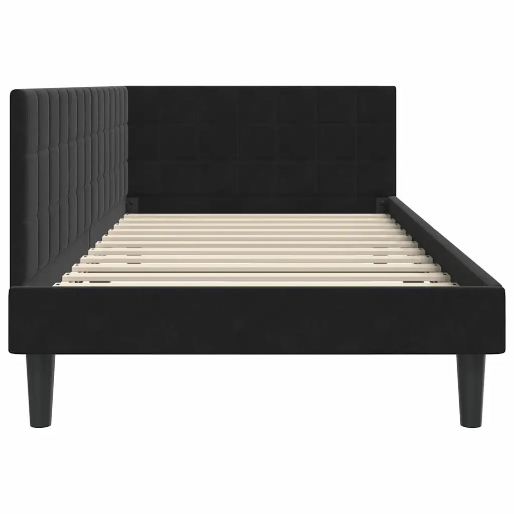 Cornice del letto ad angolo Nero 90 cm x 190 cm Velluto