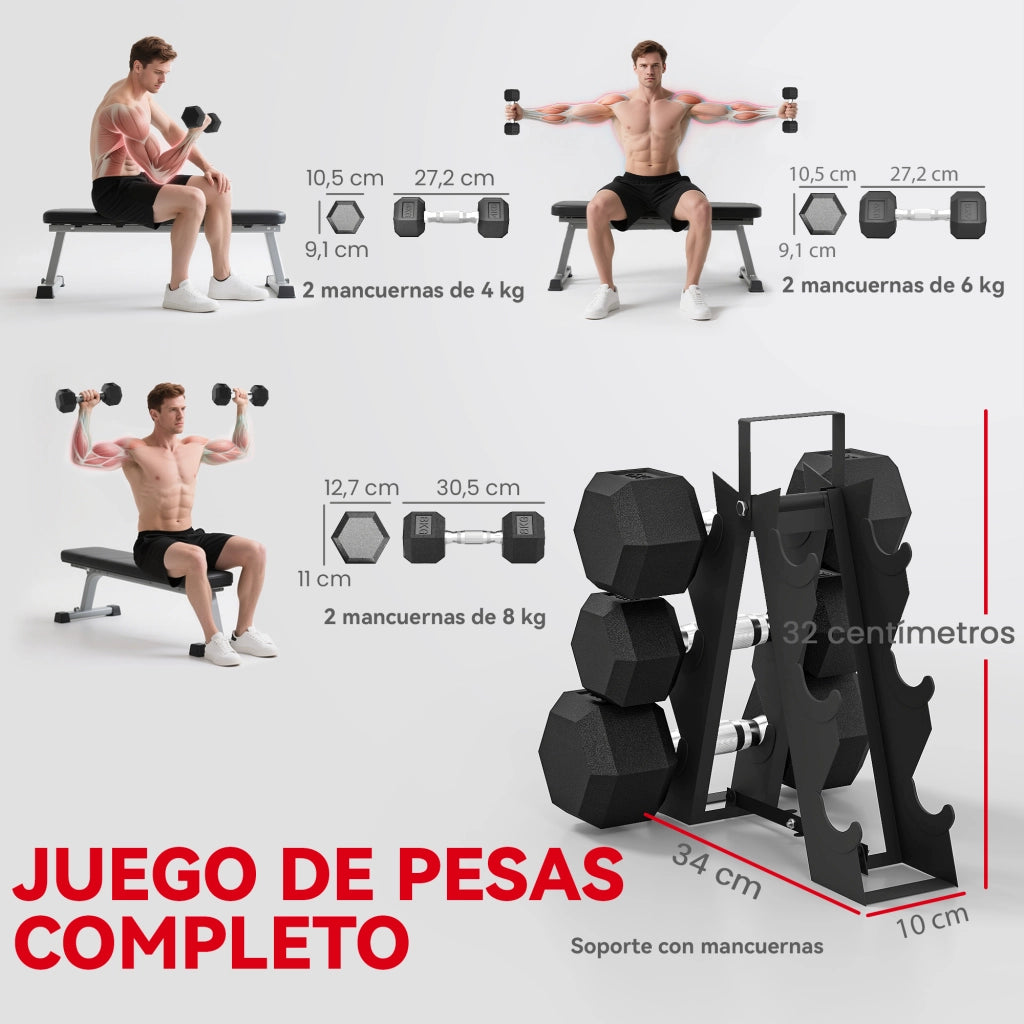 Set Manubri 2x4kg 2x6kg 2x8kg ¨C Xylo ¨C Con Supporto Nero