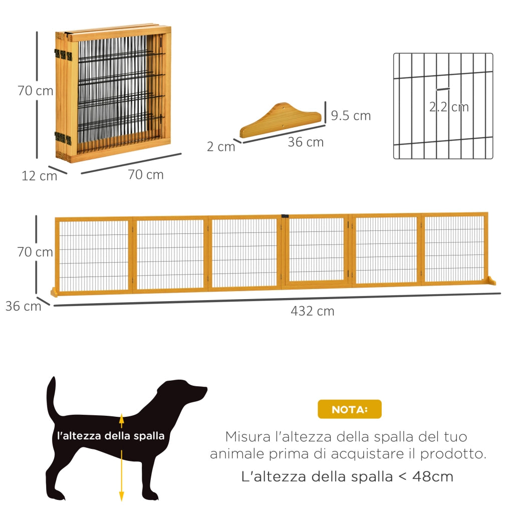 Cancello per Cani Pieghevole ¨C Minimal ¨C Legno e Acciaio 432x36x70cm