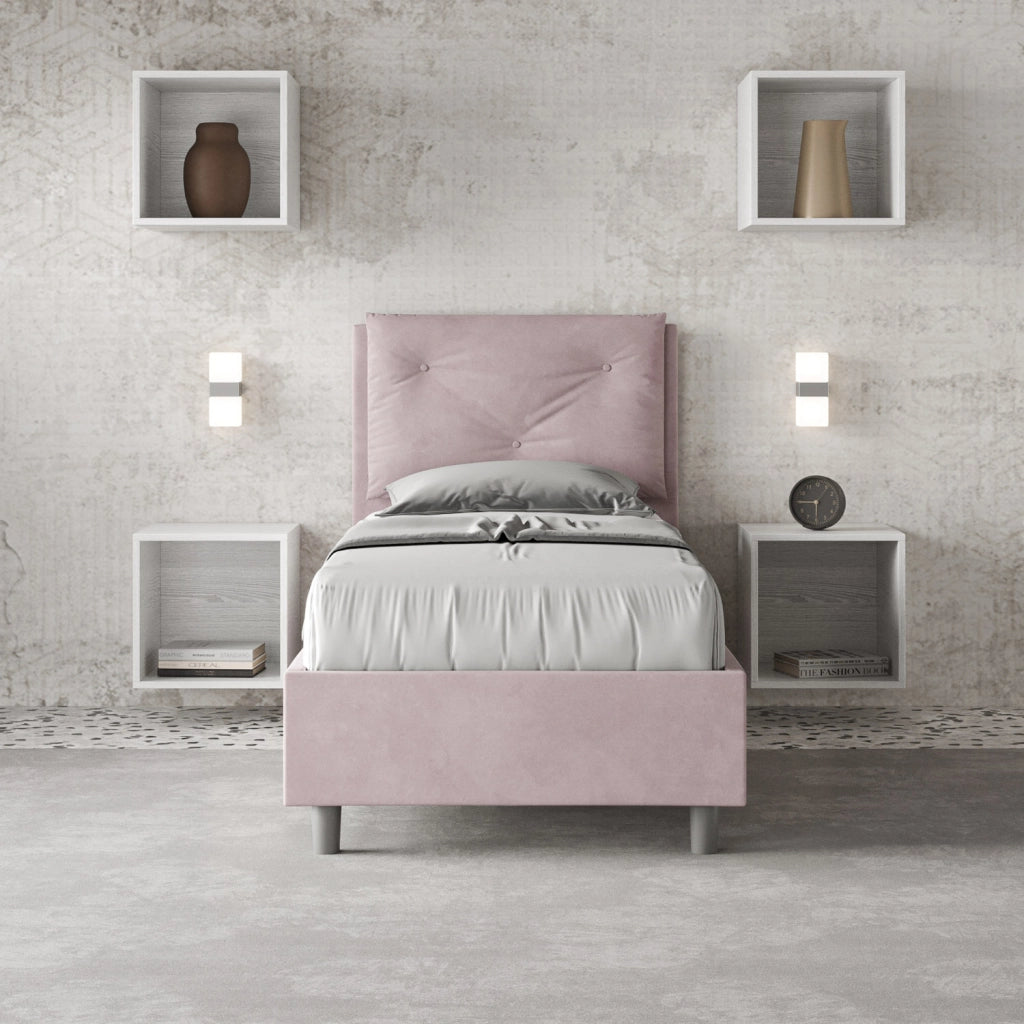BS COM Letto singolo contenitore imbottito 90x210 microfibra glicine