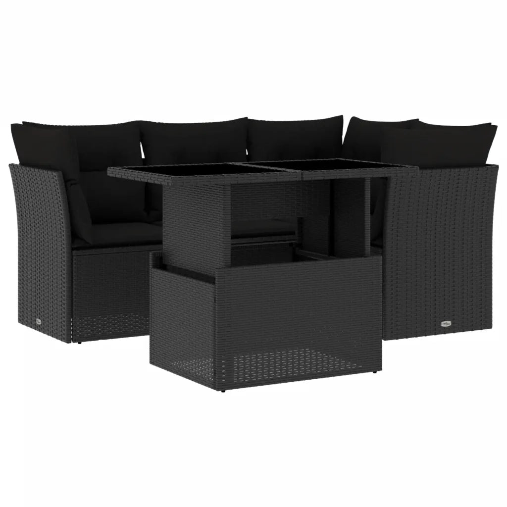 Set Divani da Giardino 5 pz con Cuscini in Polyrattan Nero