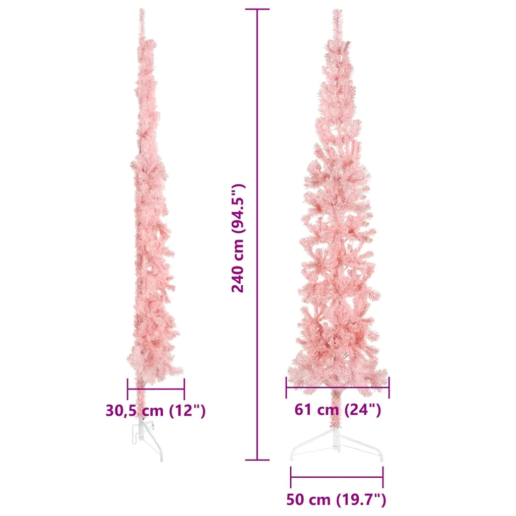 Albero Natale | Decorazioni natalizie Artificiale Sottile a Met¨¤ e Supporto Rosa 240 cm