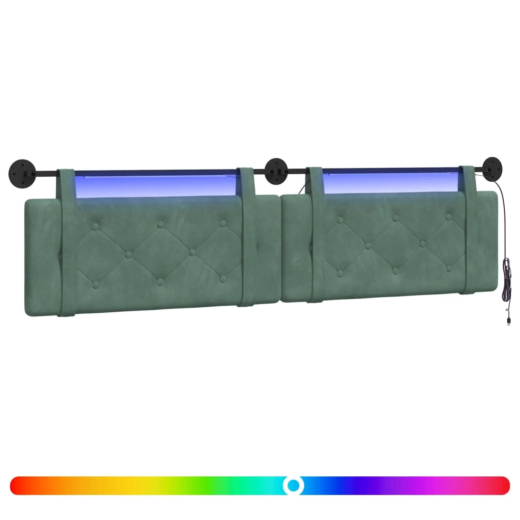 Testiera | Testata sospesa Con luce LED Verde Mare Velluto