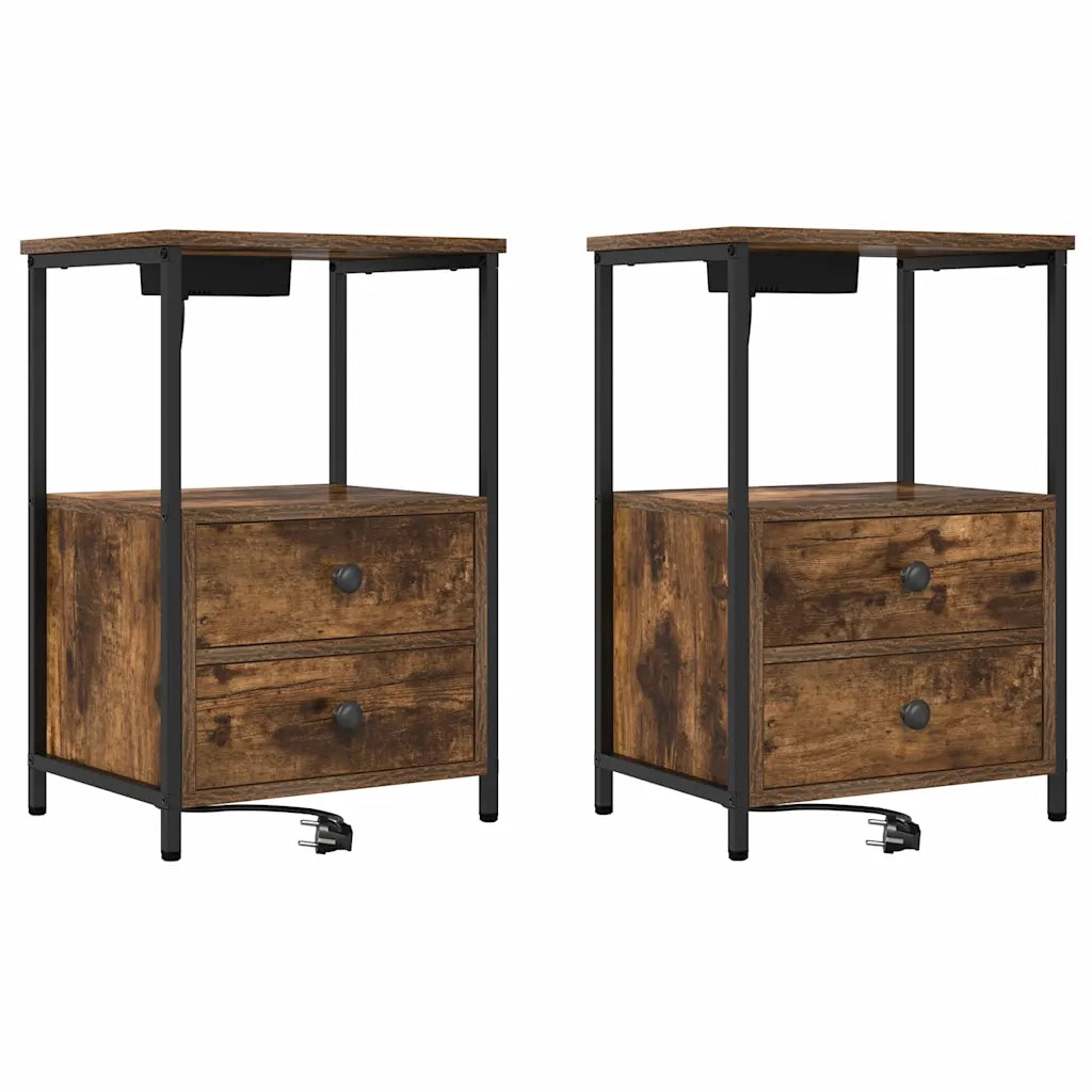 Set di 2 Comodini | Armadio da Notte | Mobiletto da notte con cassetto Rovere fum¨¦ 40 x 31 x 60 cm