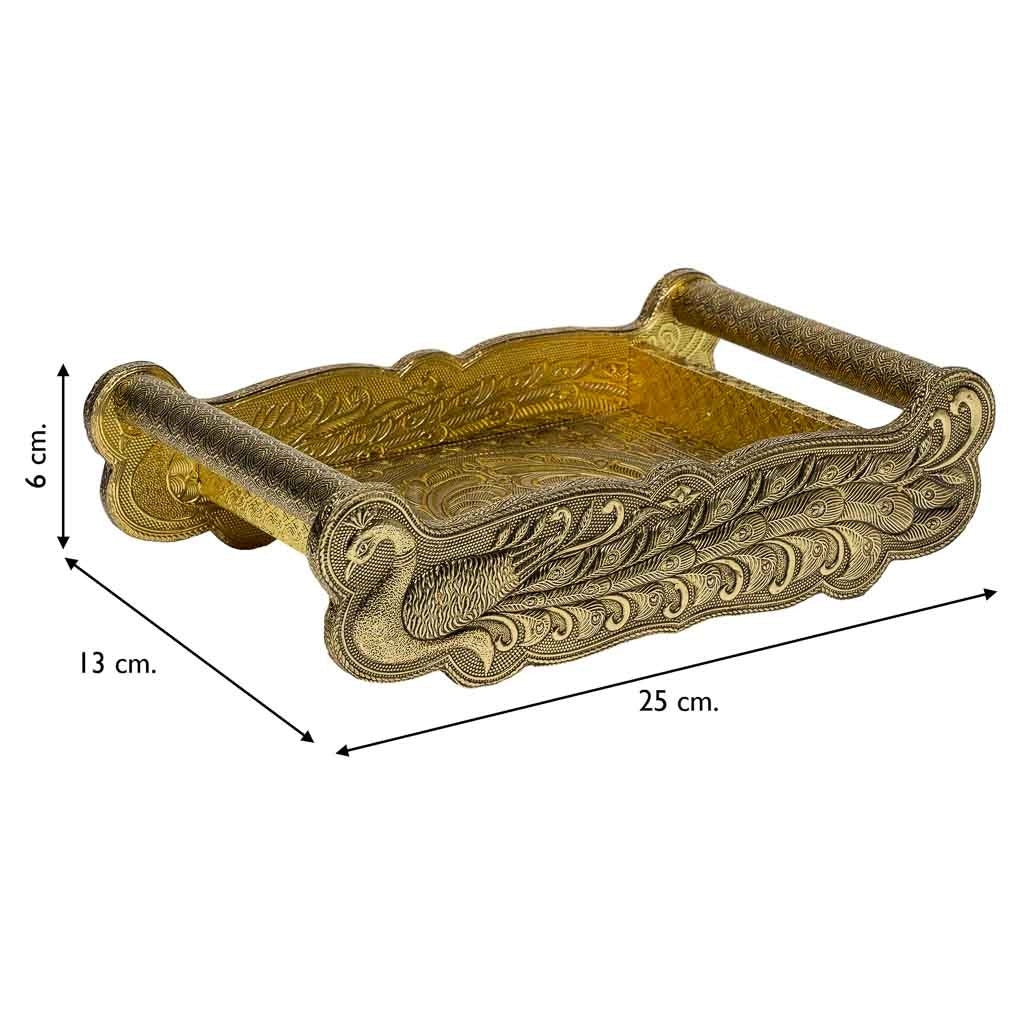 Vassoio in metallo goffrato dorato 25x13x6h