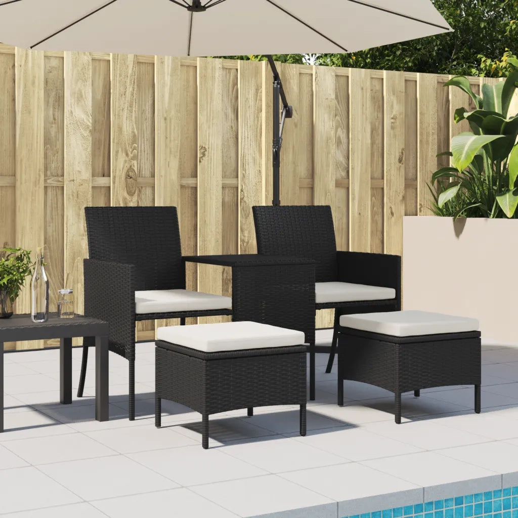 Divano Giardino 2 Posti con Tavolo e Sgabelli Nero Polyrattan 317626