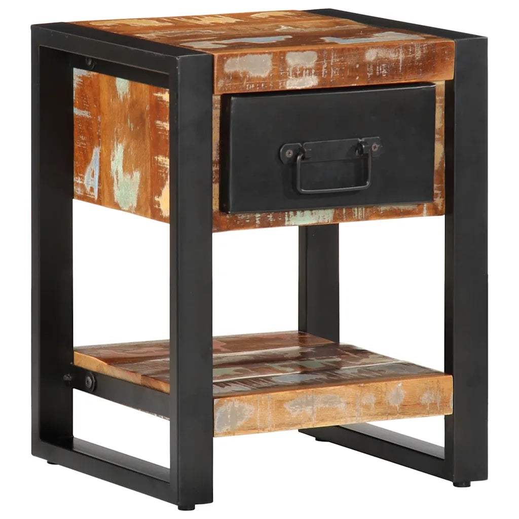 Set di 2 Comodini | Armadio da Notte | Mobiletto da notte Multicolore in Legno Massello di Mango Grezzo