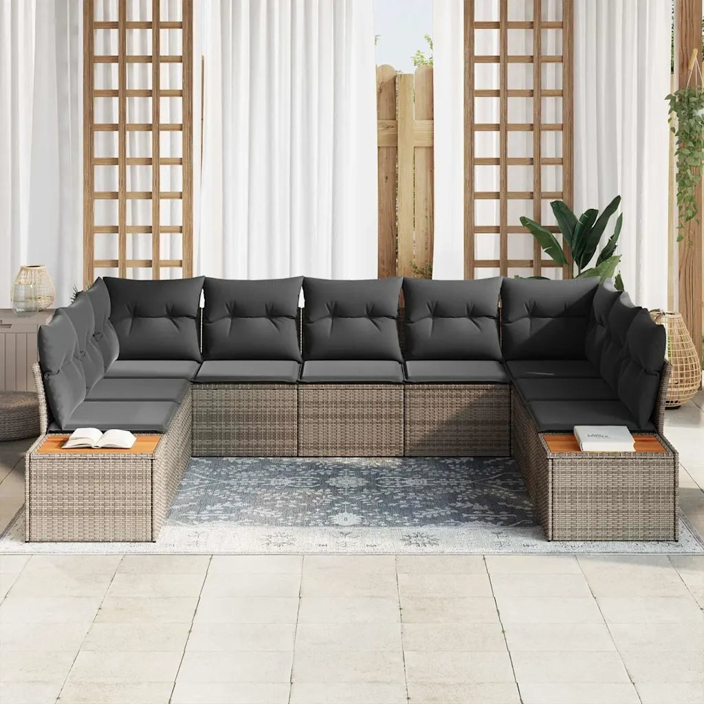 Set Divano da Giardino con cuscino 9 pcs Grigio Poly Rattan