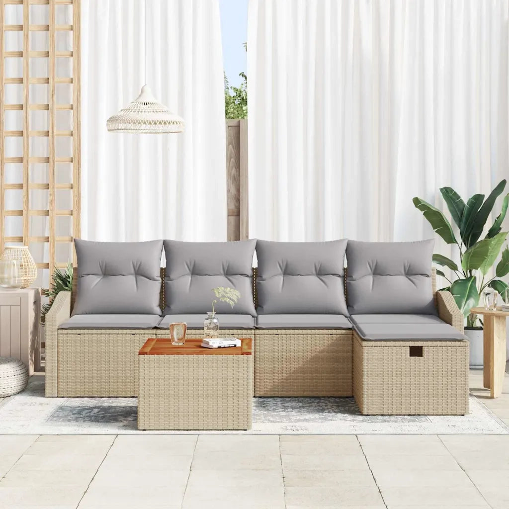Set Divano da Giardino con cuscino 6 pcs Beige Poly Rattan
