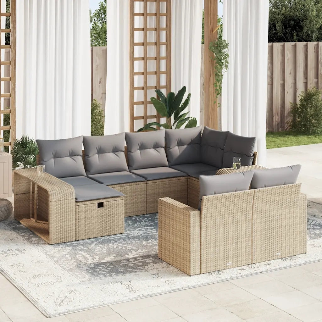 Set Divano da Giardino 10 pz con Cuscini Beige in Polyrattan 3326063
