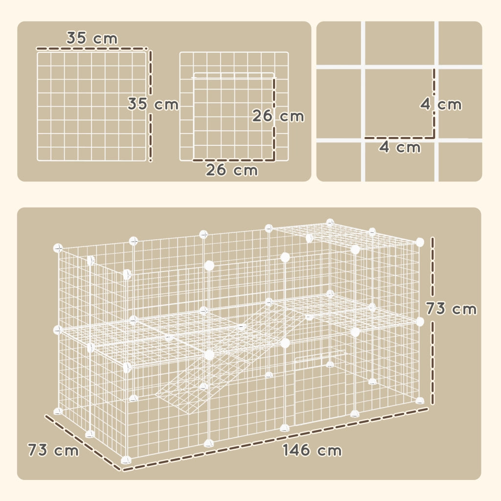 Recinto modulare per piccoli animali domestici ¨C Xylo ¨C 2 livelli acciaio bianco 146x73x73cm