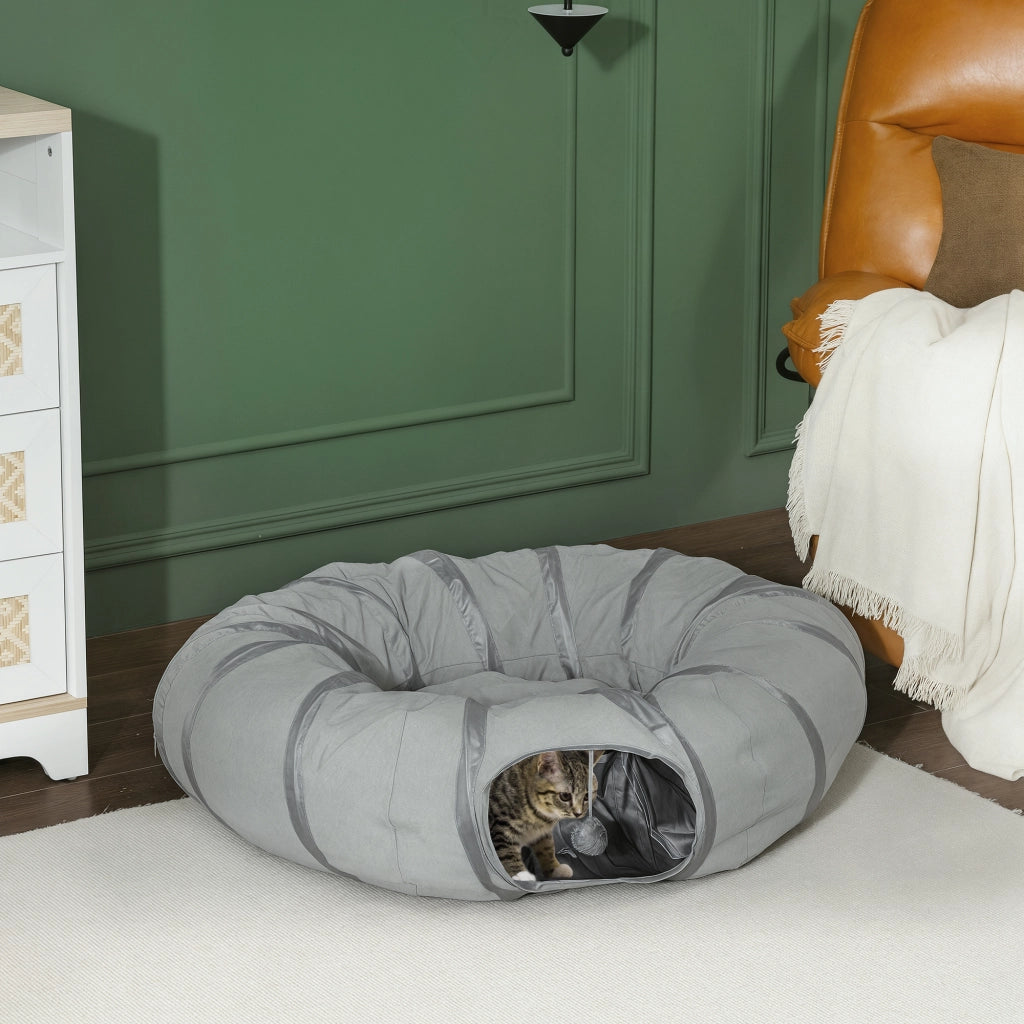 Tunnel per gatti con letto e cuscino ¨C zephmum ¨C grigio ?90x27cm