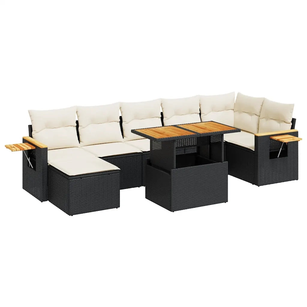 Set Divani da Giardino con Cuscini 8 pz Nero Polyrattan Acacia 3327626