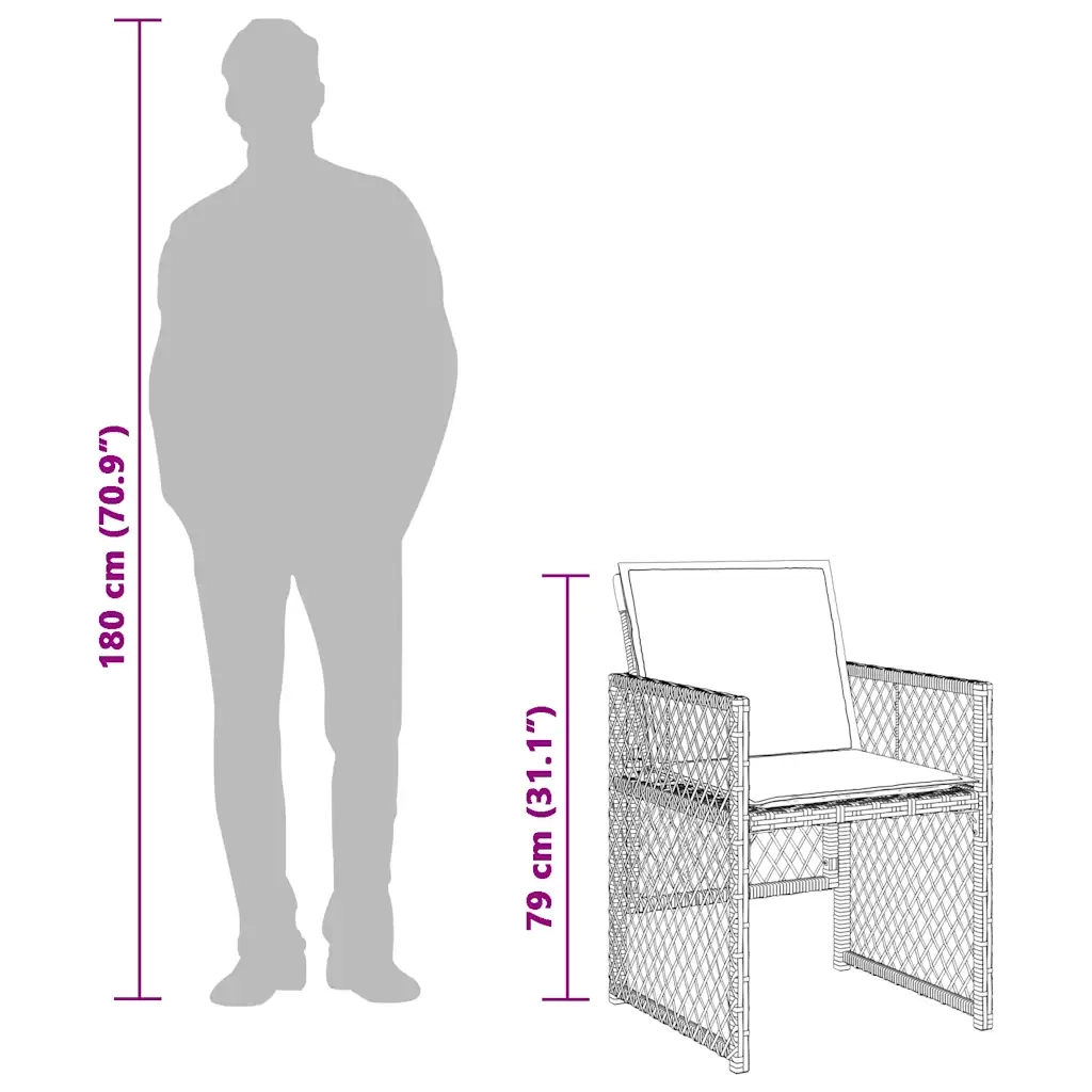 Set da Pranzo da Giardino 9 pz con Cuscini in Polyrattan Grigio 3210842