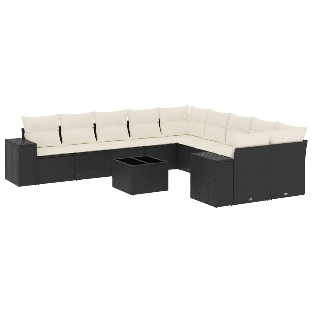 Set Divani da Giardino 11 pz con Cuscini in Polyrattan Nero