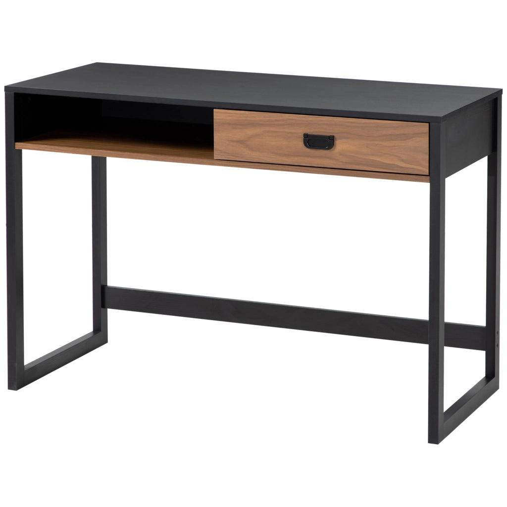 Scrivania per Camera e Ufficio con Cassetto Stile Industriale, 110x50x76cm, Noce e Nero